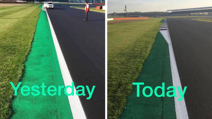 Alargada la línea blanca de la curva 6 para evitar problemas
