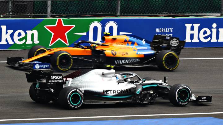 Lando Norris (McLaren MCL34) y Valtteri Bottas (Mercedes W10), en México. F1 2019.