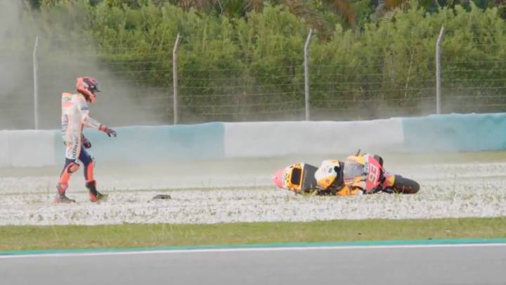 Así fue el primer arrastrón de Marc Márquez en 2020