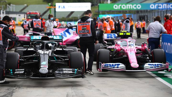 Los coches de Hamilton y Stroll, en Hungría.