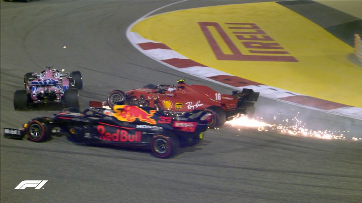 Leclerc, Pérez y Verstappen en la salida.