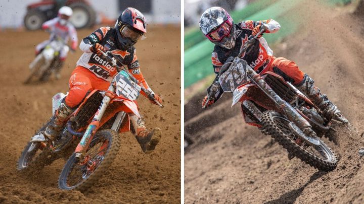 Daniela Guillén y Gabriela Seisdedos durante la cita del Nacional de motocross en Montearagón.