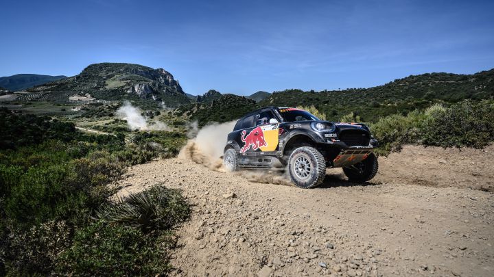 Sainz con el Mini en el Rally de Andalucía.