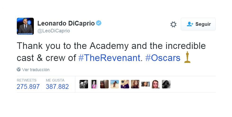 Así siguieron los famosos los Oscar 2016 en redes
