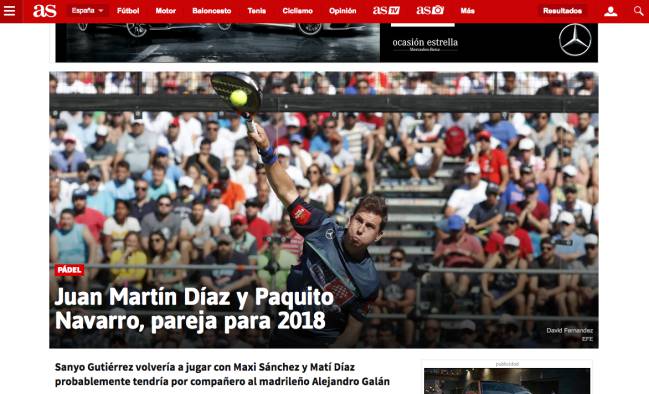Paquito Navarro jugará con Juan Martín Díaz, Sanyo Gutiérrez con Maxi Sánchez según AS.com.
