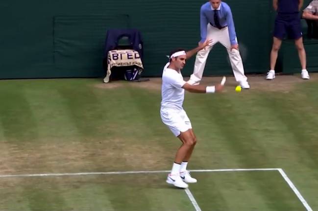 Federer high slice drop shot