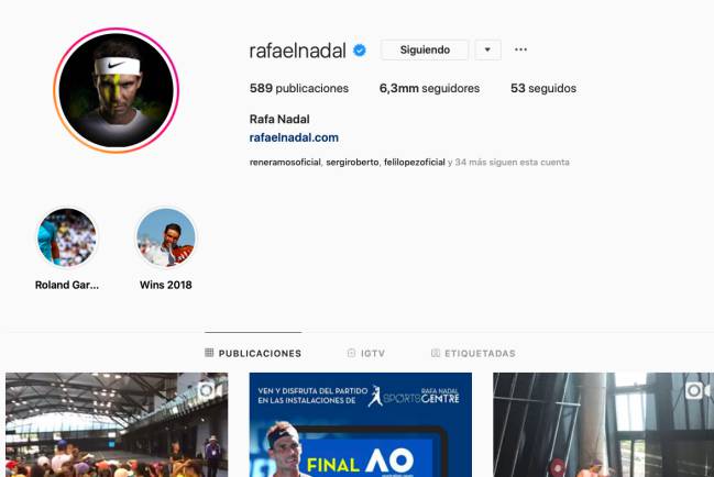 Captura de la cuenta de Instagram de Rafa Nadal.