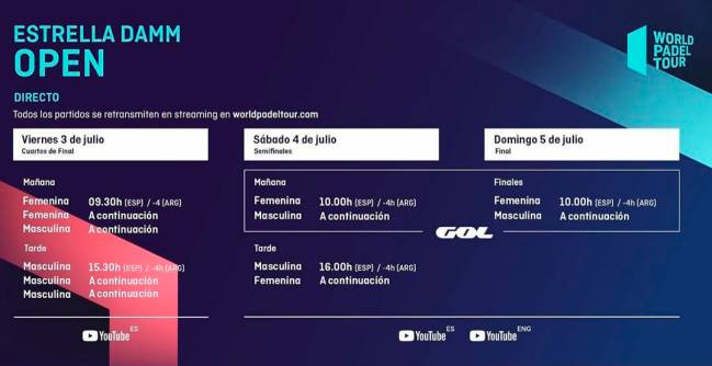 Los horarios de retransmisión del Estrella Damm Open de World Padel Tour.