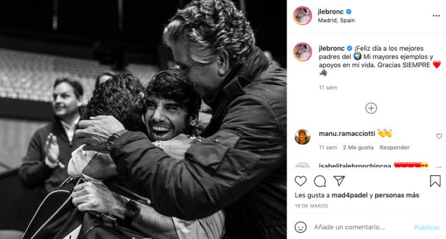 Un post de Juan Lebrón en Instagram celebrando una victoria junto a su familia.