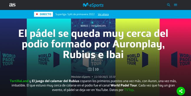 La web esports de Diario AS informaba sobre las audiencias de octubre de 2021.
