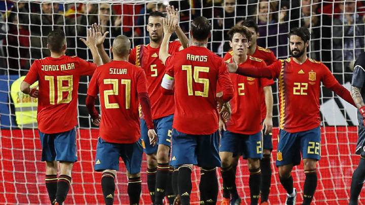La selección española celebra un gol en el amistoso ante Costa Rica.