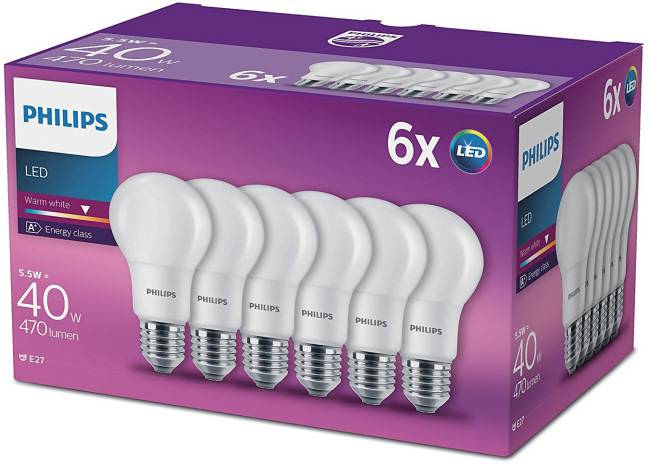 Pack de 6 bombillas led Philips E27
