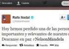 Nadal se equivocó en Twitter sobre el estado de Mandela