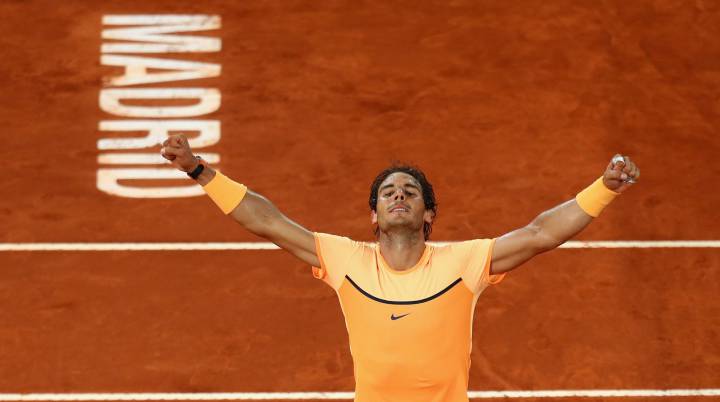 Rafa Nadal celebrando la victoria ante Sousa