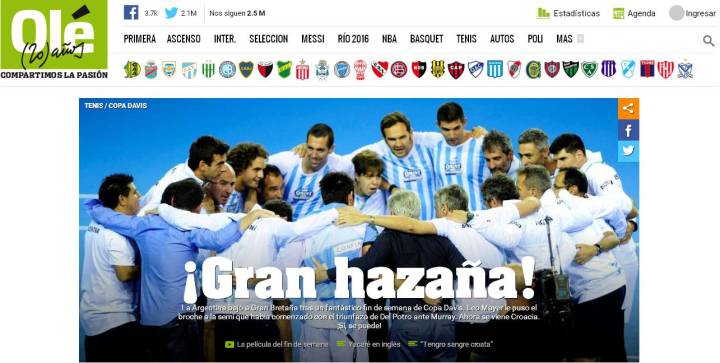 Medios argentinos aplauden el triunfo ante Gran Bretaña