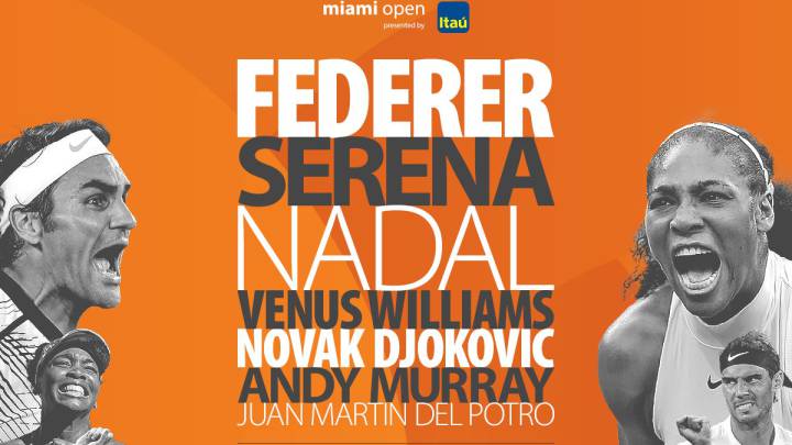 Rafa Nadal, Roger Federer y Serena Williams protagonizan el cartel promocional del Masters 1.000 de Miami.