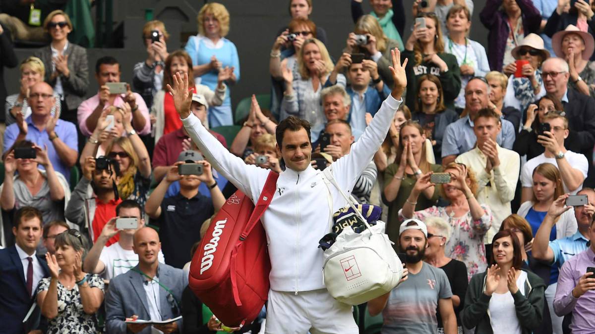 Federer celebra su clasificaicón para la final de Wimbledon 2017