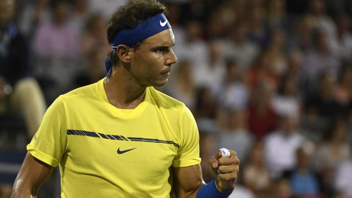 Rafael Nadal celebra un punto ante Denis Shapovalov durante la disputa del Masters 1.000 de Canadá.