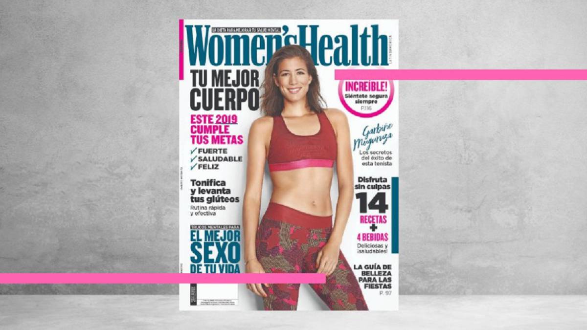 Garbiñe Muguruza posa en la portada de la edición de diciembre de la revista Women's Health México.