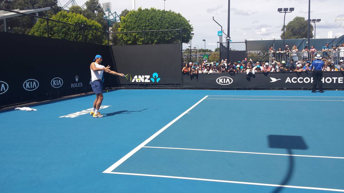 rafa Nadal, en su último entrenamiento en Melbourne Park 2019