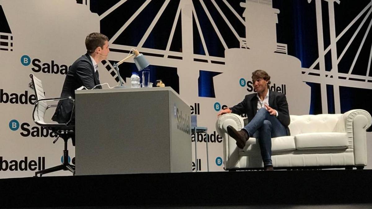 Rafa Nadal, en su charla para el Banco Sabadell