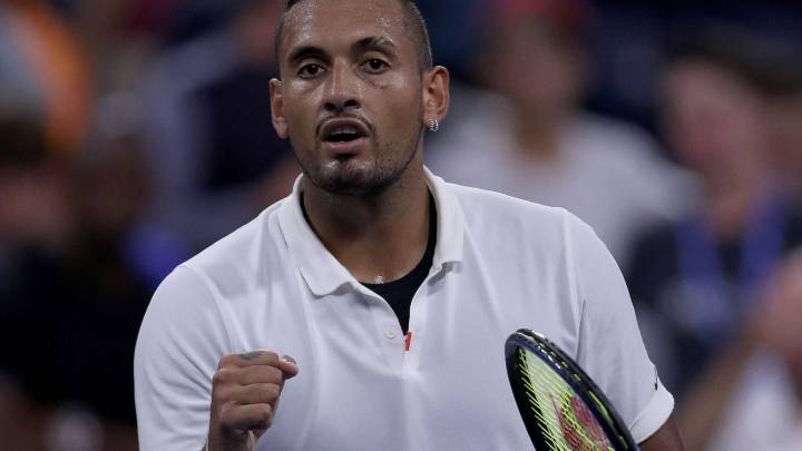 Nick Kyrgios celebra su victoria ante Steve Johnson en primera ronda del US Open en el USTA Billie Jean King National Tennis Center de Flushing Meadows, New York City.