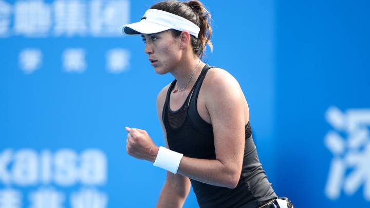 Garbiñe Muguruza celebra un punto en el torneo de Shenzhen.