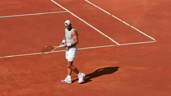 Rafa Nadal, durante un entrenamiento en las pistas del Foro Itálico antes del Masters 1.000 de Roma.