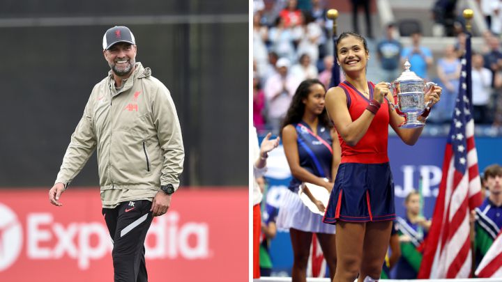 El entrenador del Liverpool Jürgen Klopp y la tenista británica Emma Rsducanu, reciente campeona del US Open femenino.