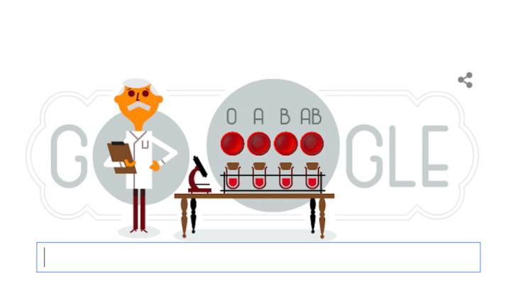 Karl Landsteiner: el Nobel que descubrió los grupos sanguíneos, doodle de Google