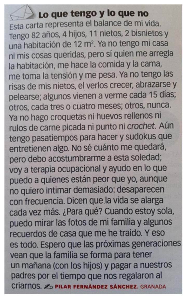 La emotiva carta de una anciana que te hará reflexionar