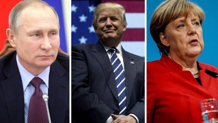 Vladimir Putin, Donald Trump y Angela Merkel: Las tres personas más poderosas del mundo en 2016 según la revista Forbes. Fotos Twitter
