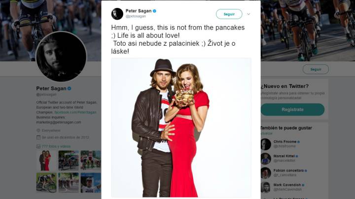 Peter Sagan anunció de esta original forma que espera su primer hijo con su mujer Katarina Smolkova.