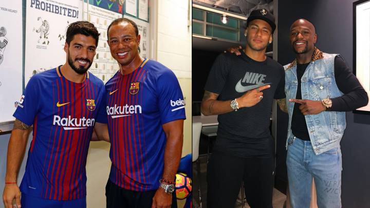 Tiger Woods y Mayweather con Luis Suárez y Neymar