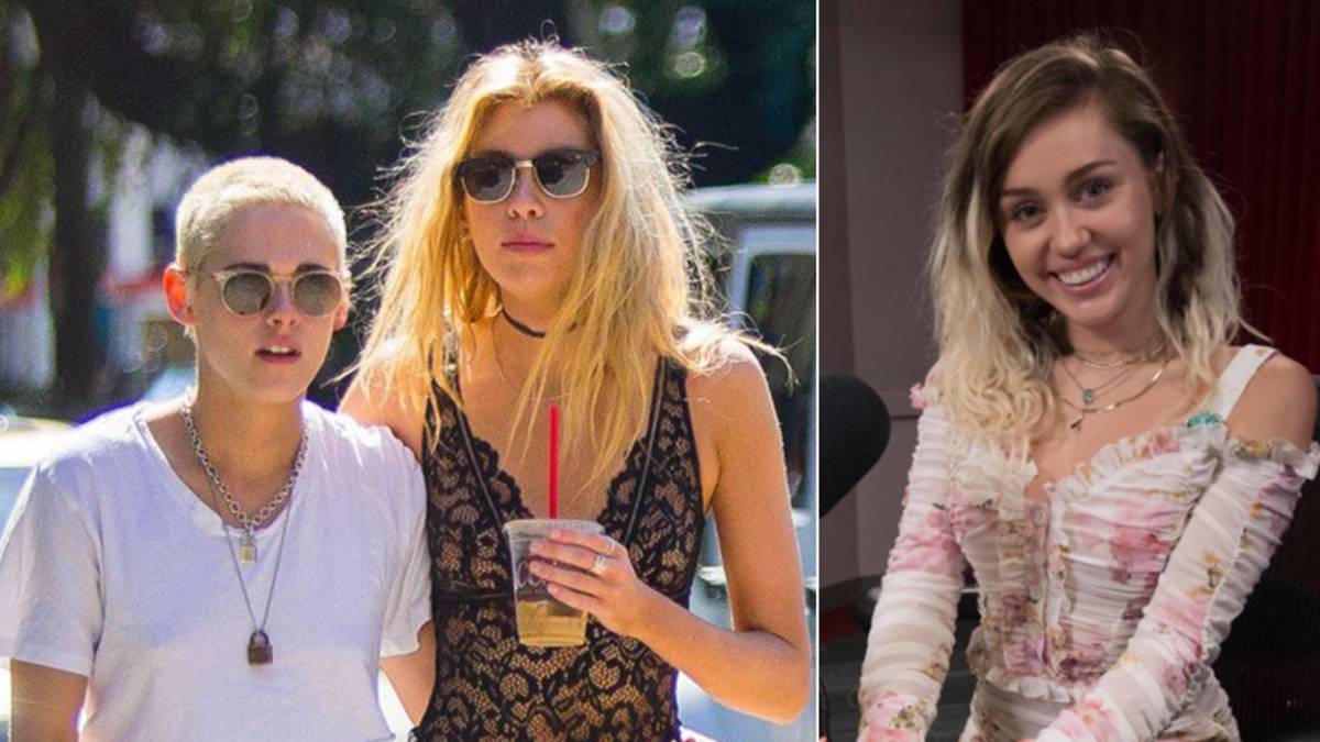 Kristen Stewart, Stella Maxwell y Miley Cyrus. Fotos Twitter