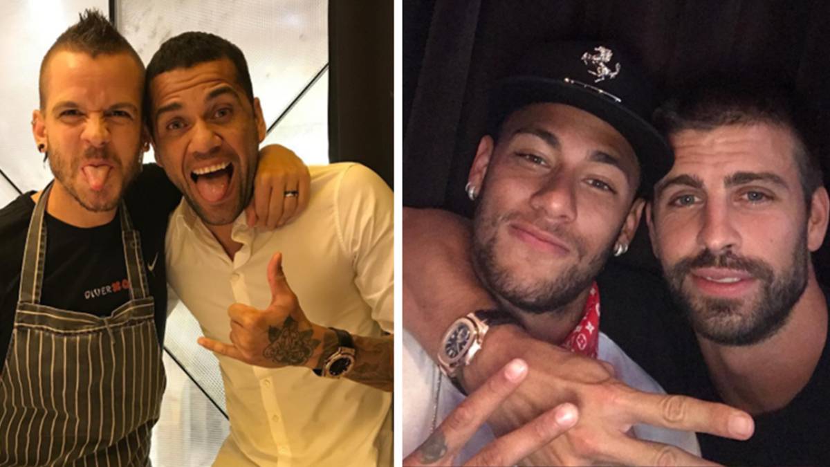 El 'se queda' de Dabiz Muñoz y Dani Alvés y el original de Piqué con Neymar. Fotos Instagram