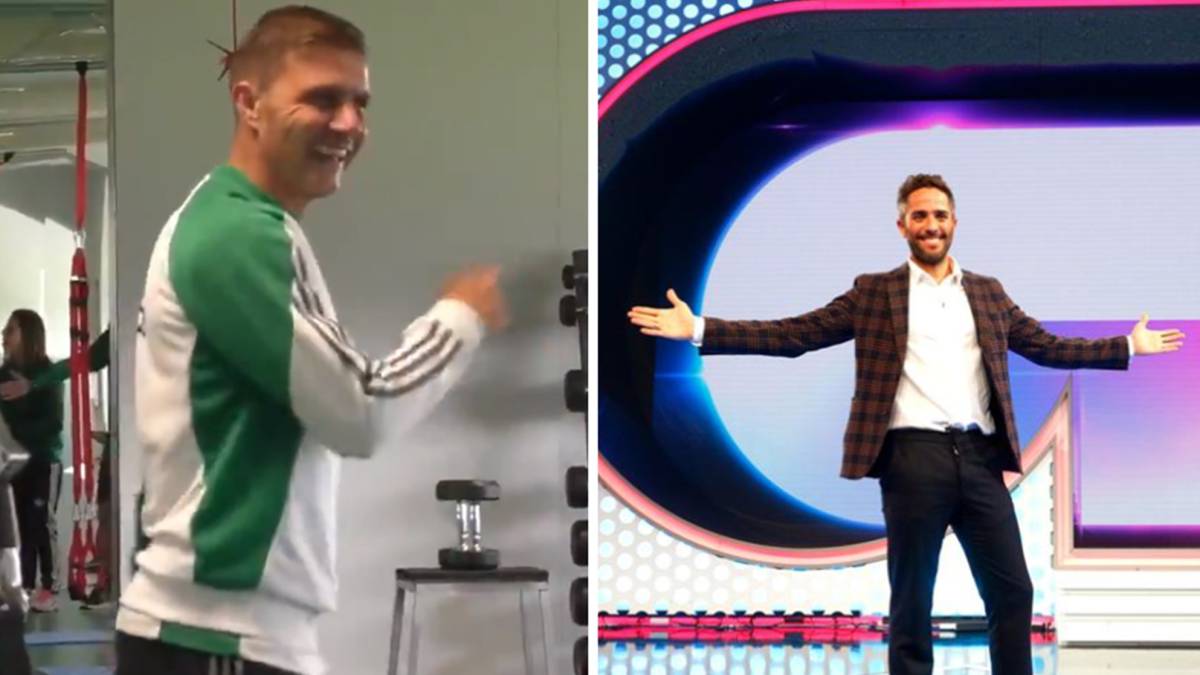 Imágenes del futbolista Joaquín cantando y bailando en el gimnasio del Betis y del presentador Roberto Leal en el plató de Operación Triunfo. Fotos Twitter