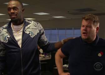 James Corden se desespera al ver que Bolt es invencible