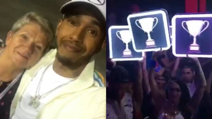 Lewis Hamilton acompañado de su madre.