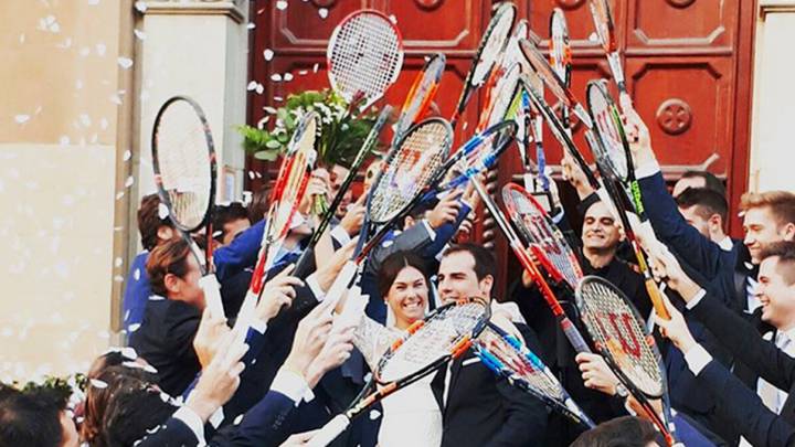 Feliciano y Marc López, en la boda de la ex de Alonso con el entrenador Carlos Gómez Ferré