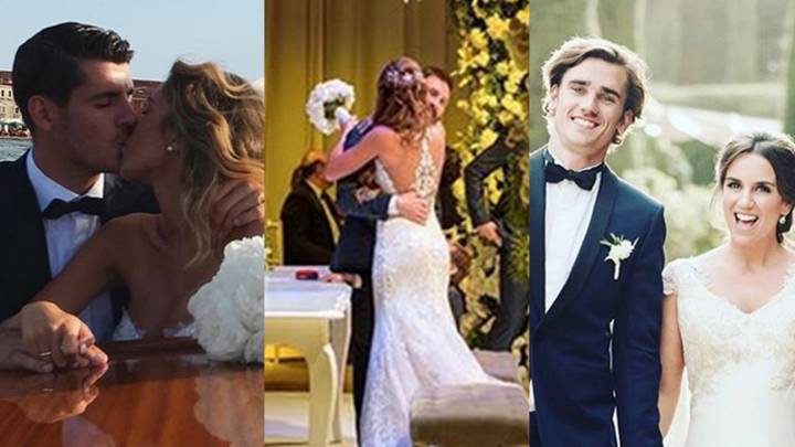 Álvaro Morata, Lionel Messi y Antoine Griezmann en sus bodas.