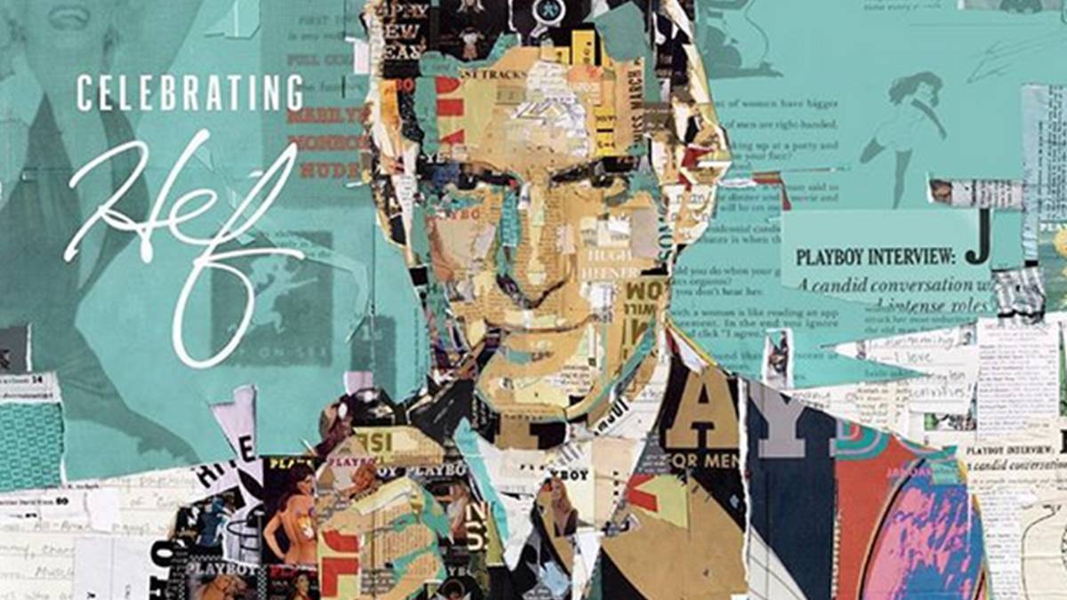 Collage de Playboy con la figura de Hugh Hefner.