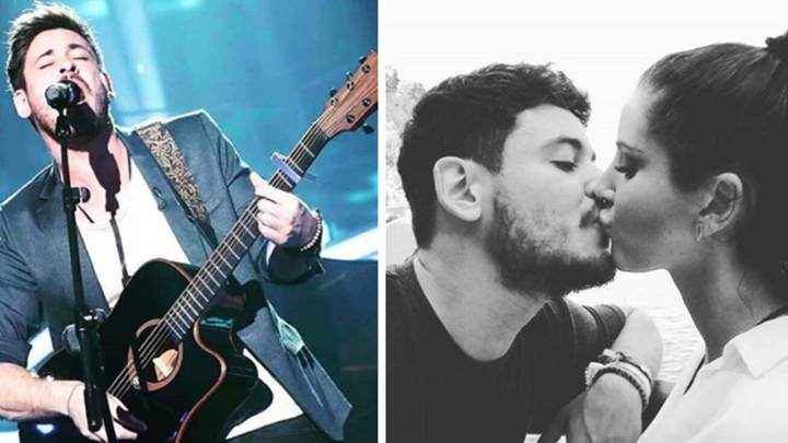 Imágenes del concursante de OT2017 Luis Cepeda durante una actuación y besando a su novia, la periodista y presentadora de Real Madrid TV Graciela Álvarez. Fotos Instagram