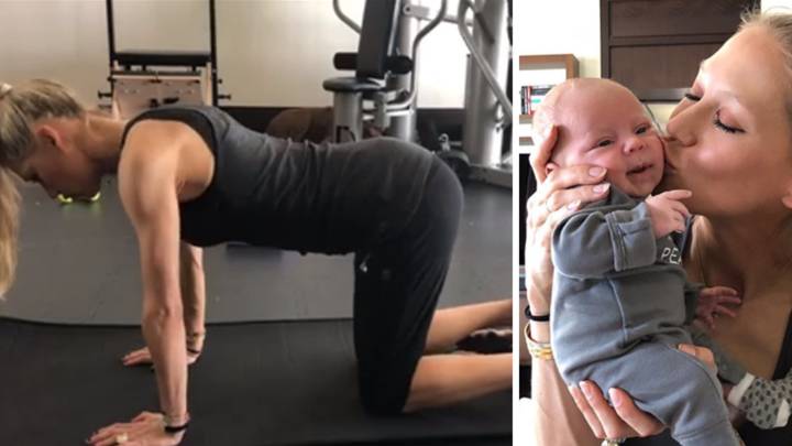 Anna Kournikova entrenando y con uno de sus hijos mellizos. Fotos Instagram @annakournikova