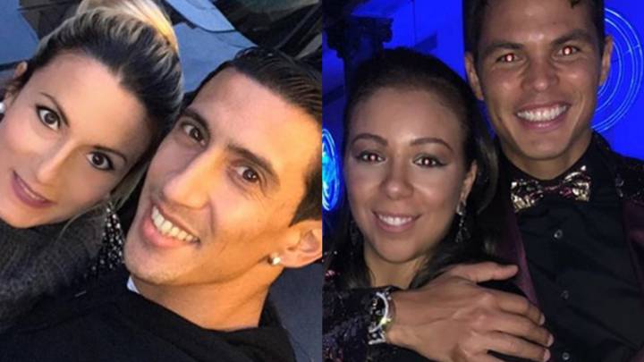 Di María y Thiago Silva con sus mujeres.