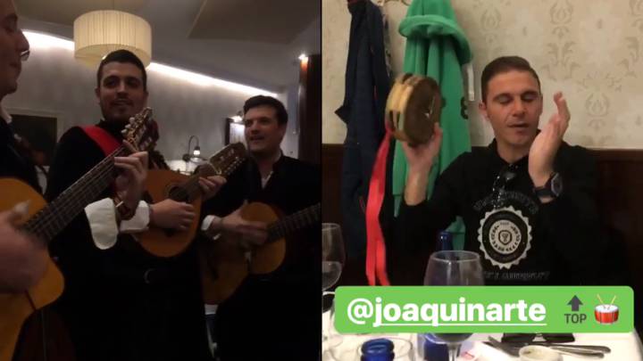 La comida del Betis, con la tuna y Joaquín con pandereta