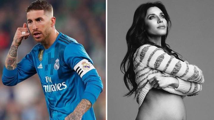 Imágenes de Sergio Ramos celebrando un gol con el Real Madrid haciendo la señal de estar hablando por teléfono y de Pilar Rubio embarazada de su tercer hijo. Fotos Instagram