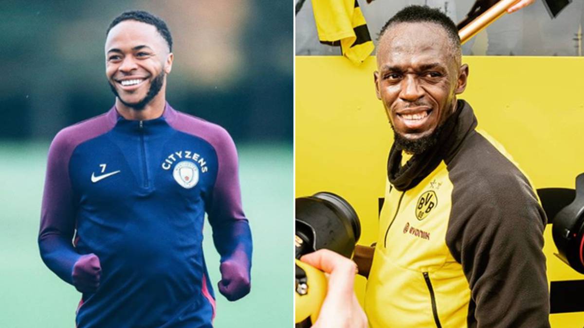 Imágenes del futbolista Raheem Sterling y del exatleta Usain Bolt en un entrenamiento del Manchester City y del Borussia Dortmund respectivamente / Fotos Instagram