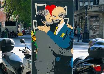 Guardiola y Mourinho se funden en un beso en un grafiti de Tvboy