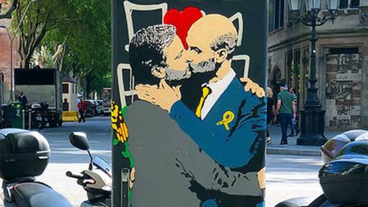 El grafiti de Pep Guardiola y José Mourinho que ha pintado Tvboy por Sant Jordi 2018 / Foto Instagram @tvboyofficial